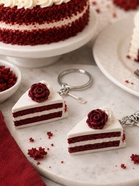 Red Velvet Cake Keychain or Bag Clip | Handmade Miniature Cake Slice Accessory